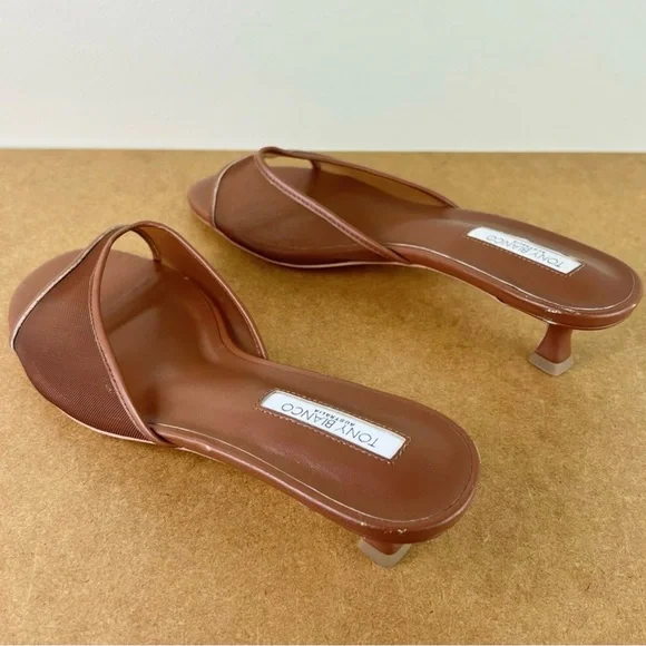 NEW TONY BIANCO REVOLVE BROWN MESH SLIDE SANDALS - Picture 7 of 15